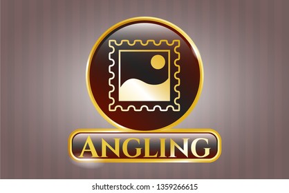  Gold shiny emblem with picture icon and Angling text inside
