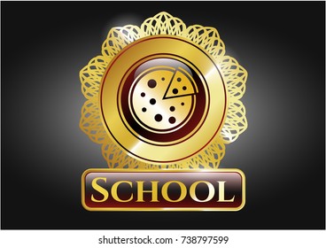  Gold shiny emblem with pizza icon and School text inside