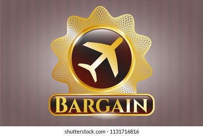  Gold shiny emblem with plane icon and Bargain text inside