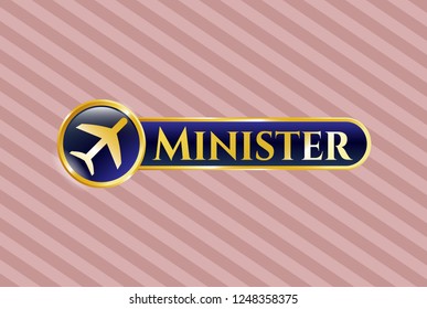  Gold shiny emblem with plane icon and Minister text inside