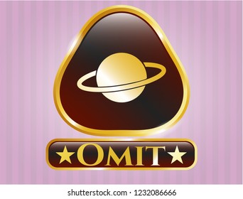  Gold shiny emblem with planet, saturn icon and Omit text inside