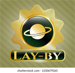  Gold shiny emblem with planet, saturn icon and Lay-by text inside