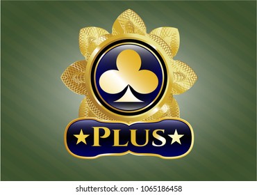  Gold shiny emblem with poker clover icon and Plus text inside