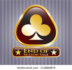  Gold shiny emblem with poker clover icon and End of Season Sale text inside