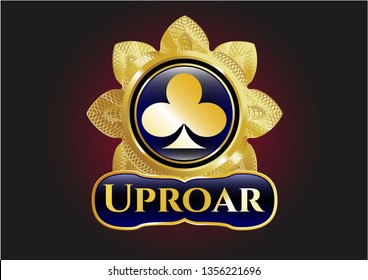  Gold shiny emblem with poker clover icon and Uproar text inside