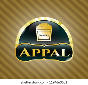  Gold shiny emblem with popcorn icon and Appal text inside