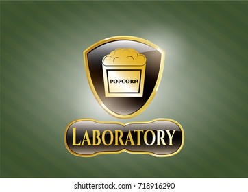  Gold shiny emblem with popcorn icon and Laboratory text inside