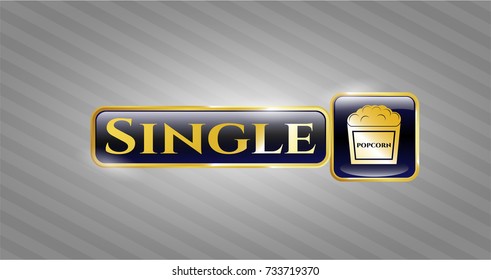  Gold shiny emblem with popcorn icon and Single text inside