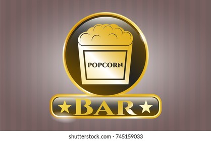  Gold shiny emblem with popcorn icon and Bar text inside