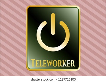  Gold shiny emblem with power icon and Teleworker text inside