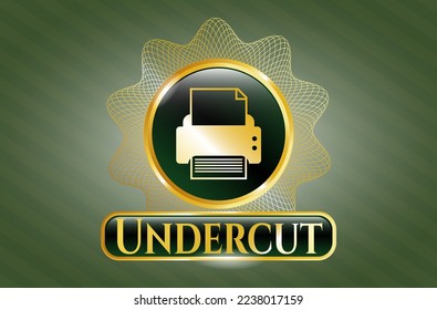 Goldenes glänzendes Emblem mit Druckersymbol und Text im Inneren unterschneiden