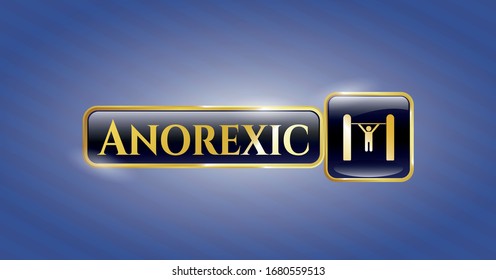  Goldenes glänzendes Emblem mit dem Aufziehsymbol und dem anorexischen Text im Inneren