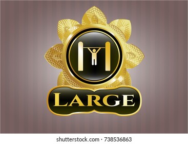  Gold shiny emblem with pull up icon and Large text inside