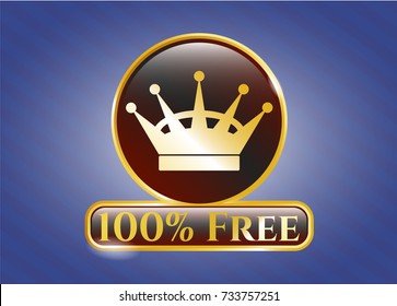  Gold shiny emblem with queen crown icon and 100% Free text inside