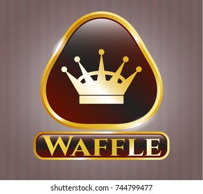  Gold shiny emblem with queen crown icon and Waffle text inside