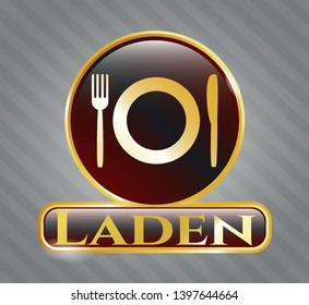  Gold shiny emblem with restaurant icon and Laden text inside