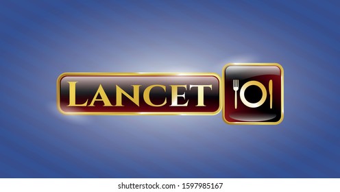  Gold shiny emblem with restaurant icon and Lancet text inside