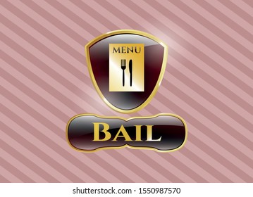  Gold shiny emblem with restaurant menu icon and Bail text inside