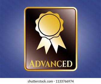  Gold shiny emblem with ribbon icon and Advanced text inside