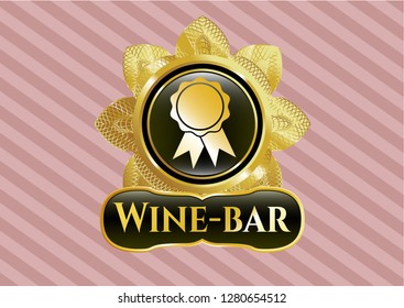  Gold shiny emblem with ribbon icon and Wine-bar text inside