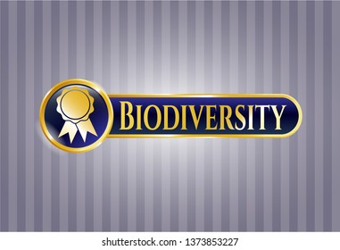  Gold shiny emblem with ribbon icon and Biodiversity text inside
