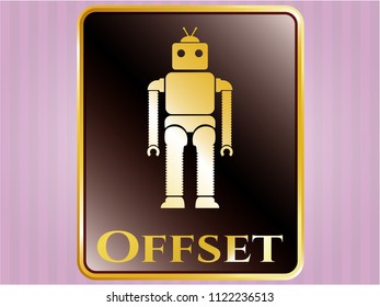  Gold shiny emblem with robot icon and Offset text inside
