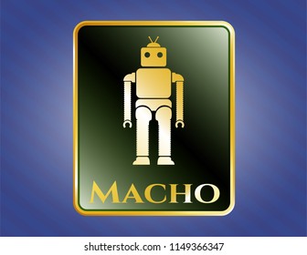  Gold shiny emblem with robot icon and Macho text inside