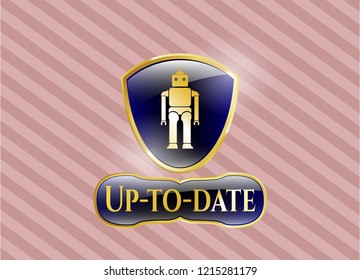  Gold shiny emblem with robot icon and Up-to-date text inside
