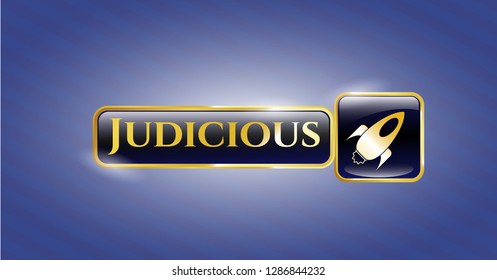  Gold shiny emblem with rocket icon and Judicious text inside