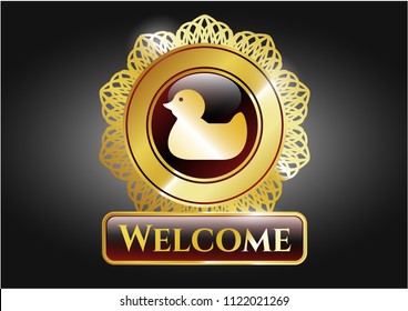  Gold shiny emblem with rubber duck icon and Welcome text inside