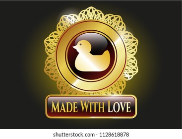  Gold shiny emblem with rubber duck icon and Made With Love text inside