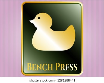  Gold shiny emblem with rubber duck icon and Bench Press text inside