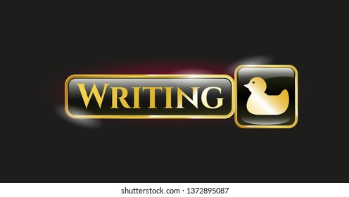  Gold shiny emblem with rubber duck icon and Writing text inside