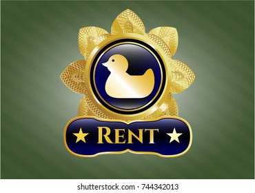  Gold shiny emblem with rubber duck icon and Rent text inside