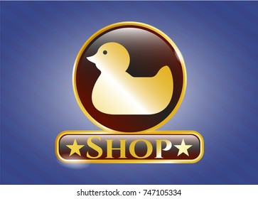  Gold shiny emblem with rubber duck icon and Shop text inside