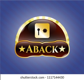  Gold shiny emblem with safe, safety deposit box icon and Aback text inside
