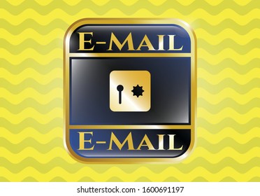  Gold shiny emblem with safe, safety deposit box icon and Email text inside