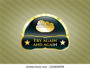  Gold shiny emblem with salad icon and Try again and again text inside