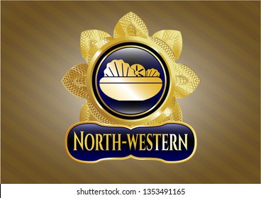  Gold shiny emblem with salad icon and North-western text inside