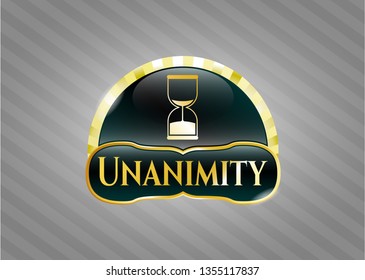  Gold shiny emblem with sand clock icon and Unanimity text inside