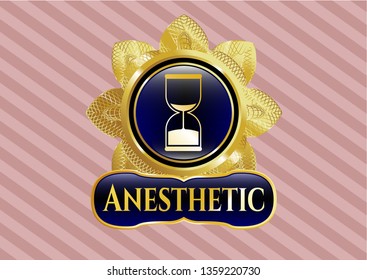  Gold shiny emblem with sand clock icon and Anesthetic text inside