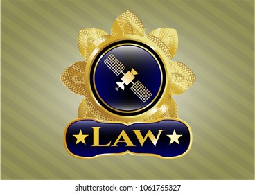  Gold shiny emblem with satelite icon and Law text inside