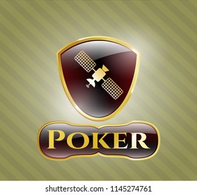  Gold shiny emblem with satelite icon and Poker text inside