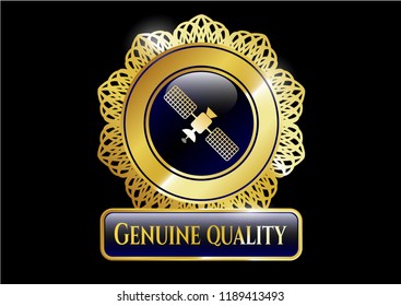  Gold shiny emblem with satelite icon and Genuine Quality text inside