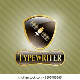  Gold shiny emblem with satelite icon and Typewriter text inside