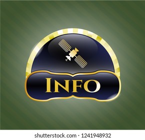  Gold shiny emblem with satelite icon and Info text inside