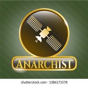  Gold shiny emblem with satelite icon and Anarchist text inside