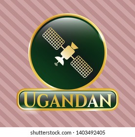  Gold shiny emblem with satelite icon and Ugandan text inside