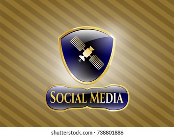  Gold shiny emblem with satelite icon and Social Media text inside