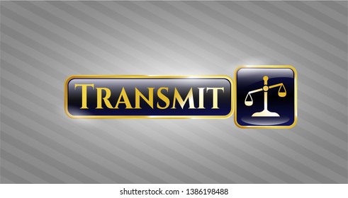  Gold shiny emblem with scale icon and Transmit text inside